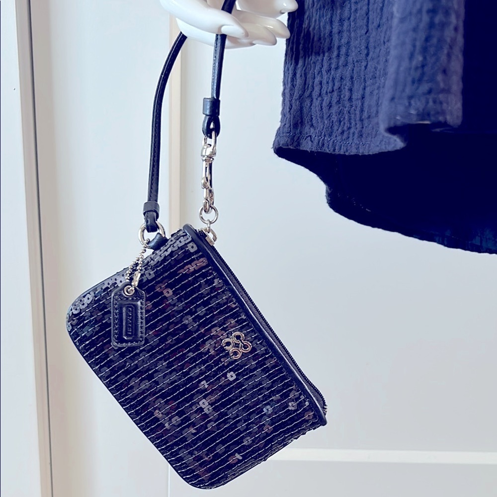 Coach Blue Sequin Wristlet Clutch Bag NWOT
